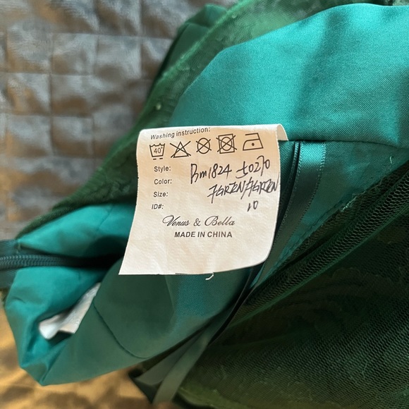 Green formal gown 60” long with ruched skirt. Size 10 but fits like a size 6. - Picture 5 of 6